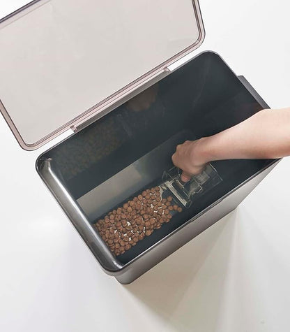 YAMAZAKI Home Tower Airtight Pet Food Storage Container - Cat And Dog Food Holder Bin With Transparent Lid And Handle - Large - Polypropylene - 15 Lbs., 3.2 Gallons, 12 Quarts