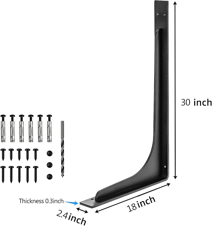 30 INCH x 18 INCH Shelf Brackets,L Shelf Brackets,Vertical Angle, Premium Alloy Metal Heavy Duty Shelf Bracket, high Strength Mounting Hardware Included, Corner Brace Joint,Pack of 2.