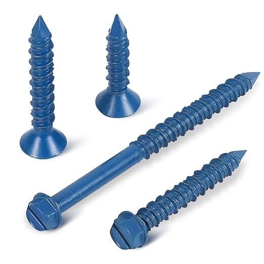 3/16" x 2-3/4" Concrete Screws, 50 PCS Blue Flat Head Concrete Screws Anchor Kit for Masonry, Cement, Block, Brick or Stucco