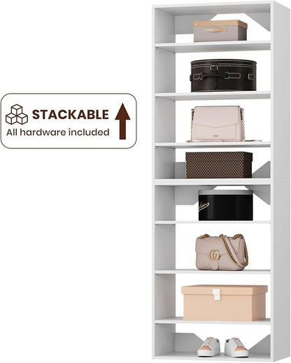 ROOMTEC 25.5" Shelf Short Tower Closet Unit, Modular Closet System with Shelf, Wardrobe Organizer for Bedroom or Walk-in Closet, Wall Mounted, Customizable Clothes Storage Unit, White