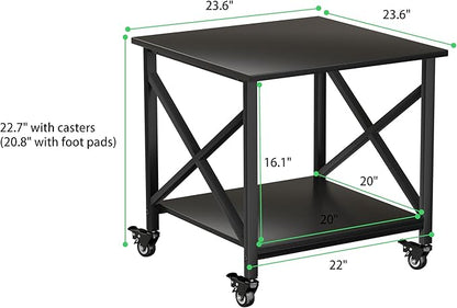 Printer Stand, 23.6 x 23.6 Inches Large Printer Stand with Storage Shelf, 2 Tier Printer Table for Home Office, Rolling Printer Cart with Industrial Wheels, Mini Fridge Stand Table, Black