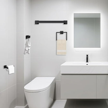 5 Piece Bathroom Towel Bar Set - SUS304 Stainless Steel Bath Towel Holder, 15.7 Inch Towel Racks for Bathroom Wall Mounted, Bathroom Hardware Accessories Set - Matte Black