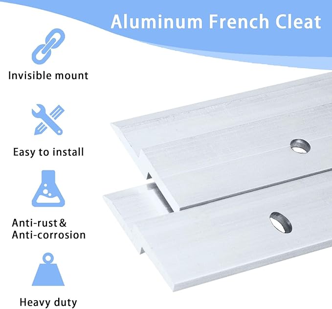 24'' French Cleat Heavy Duty, French Cleat Hanger - Heavy Duty Aluminum Z Hanger for Hanging Picture, Mirror, Shelf, Headboard, Panel or Whiteboard ( 2 Pairs, Supports 140 lbs )