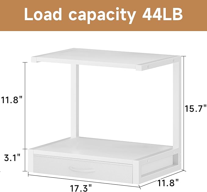 YAOHUOO 2-Tier Desktop Printer Stand with Fabric Drawer, Prtiner Table with Storage Shelf, Desk Organizer for Home Office,3D Printer,Fax Machine,Scanner, 17.3"x11.8" White