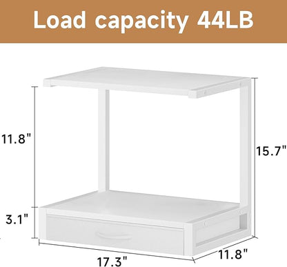 YAOHUOO 2-Tier Desktop Printer Stand with Fabric Drawer, Prtiner Table with Storage Shelf, Desk Organizer for Home Office,3D Printer,Fax Machine,Scanner, 17.3"x11.8" White