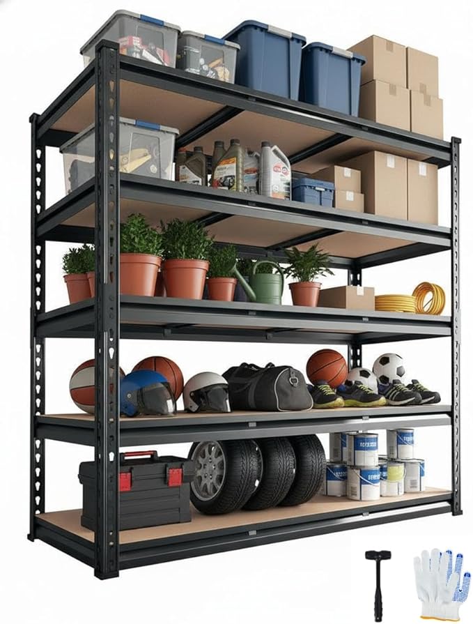 Garage Storage Shelves,Heavy Duty Garage Shelving Metal Adjustable Garage Shelves,5-Tier Adjustable Shelving Units,Loads 2000 LBS,Metal Storage Utility Racks for Warehouse,Pantry, Basement (48x24x72)