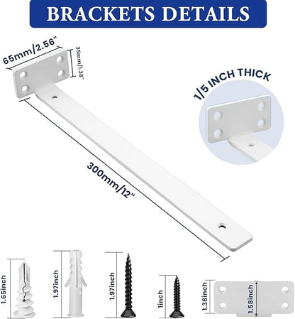Alise Floating Shelf Brackets White, 4 Pcs L Brackets for Shelves, 12'' Hidden Invisible Shelf Brackets, 1/5" Inch Thick Heavy Duty Metal Wall Shelf Support Corner Brackets for Home and Mounting Shelf
