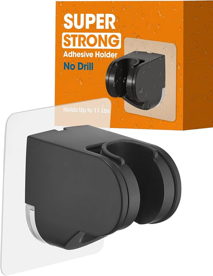 Handheld Shower Head Holder Super Strong Adhesive No Drill Adjustable Wall Mount for Hand Held Wand, Ideal for Kids, Elderly, and Short Users (Matte Black)