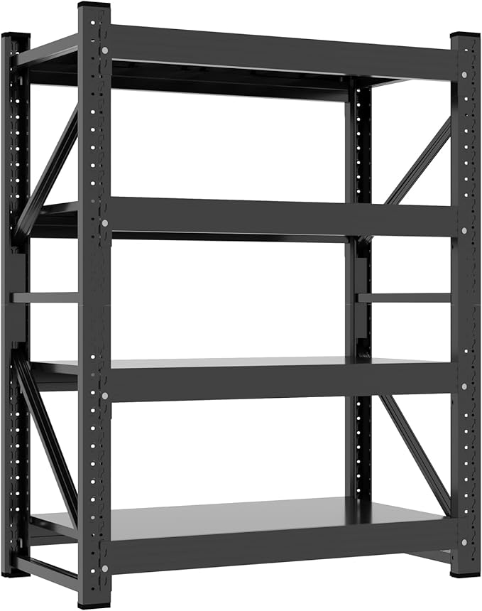 3000LBS Garage Storage Shelves, 48" W Garage Shelving Heavy Duty Adjustable Shelving Unit, 4 Tier Metal Utitly Shelves Industrial Shelving for Warehouses,Basement,Black