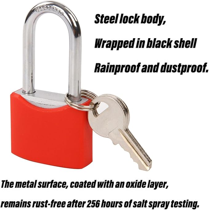 SEPOX® 20Pcs All-Weather Outdoor Padlocks Key Alike, 1-5/8" Long Shackle, Solid Steel Lock, Heavy-Duty with Red Cover, Compact Design for Gate Fence Cabinet Toolbox School Gym Locker w/ 20pcs Same Key