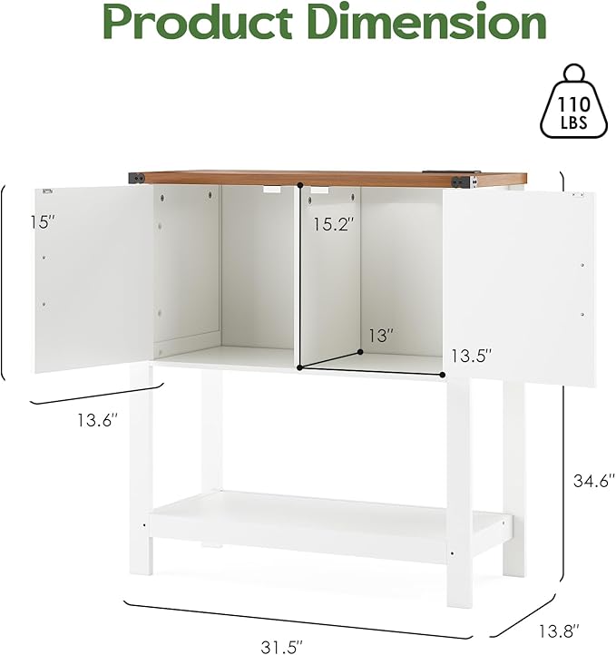 Entryway Console Table with Power Outlets and USB Port, Coffee Bar Cabinet with Doors, Farmhouse Kitchen Cabinets Sofa Table with Storage for Hallway, Foyer, Living Room, Deep Walnut Panel