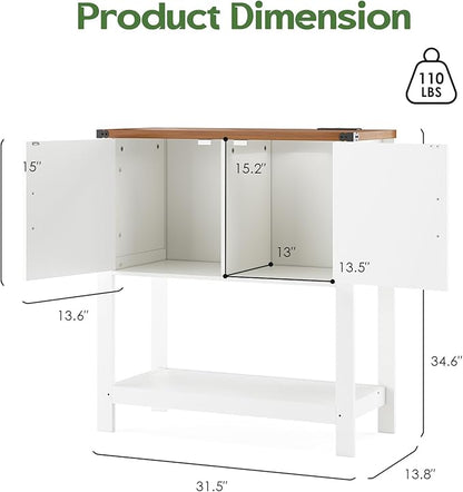 Entryway Console Table with Power Outlets and USB Port, Coffee Bar Cabinet with Doors, Farmhouse Kitchen Cabinets Sofa Table with Storage for Hallway, Foyer, Living Room, Deep Walnut Panel