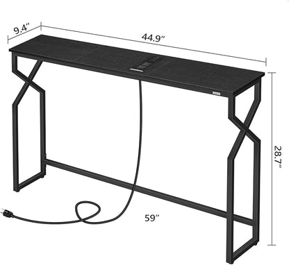 Console Sofa Table, 44.9" Entryway Table with Power Station, Narrow Couch Table with USB Ports and Outlets, Metal Frame, for Entrance, Living Room, Black CTHB113E01