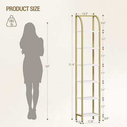 Bookshelf Bookcase Narrow Bookcase Shelf Organizer with Steel Frame for Study Living Room Bedroom Kitchen Home Office Industrial Bookshelf 6-Tier White Gold BC56013A