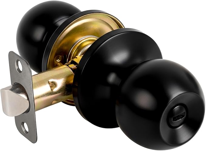 Privacy Door Knob Keyless Door Knob Interior with Lock Bathroom Door Knob Matte Black Doorknob, 1 Pack