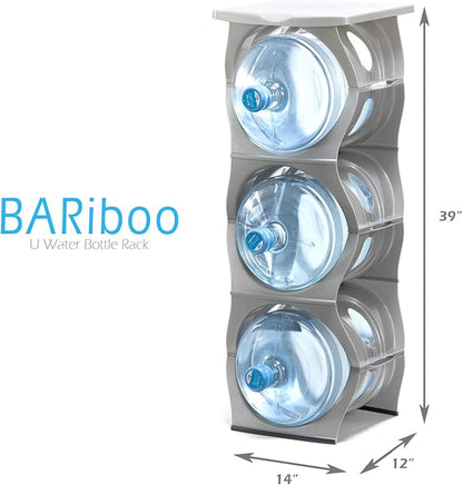 Bariboo Stackable Water Bottle Storage Rack Best Water Jugs 5 Gallon Organizer. Jug Holder for Kitchen, Cabinet and Office Organizing. Reinforced Polypropylene (Black, 3 Plus Shelf)