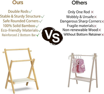 Baby Clothing Rack for Baby Shower Pets Dolls, Baby Clothes Rack with Storage Shelf & Double Rods, Toddler Clothes Rack, Mini Closet Baby Shower Rack (Natural)