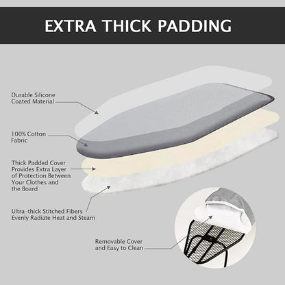 SheeChung Small Ironing Board 12"X32",Mini Ironing Board with Removable Cover and Pad,Portable Folding Non-Slip Feet Tabletop Board for School Apartment Laundry Rooms,Compact Space-Saving,Silver Grey