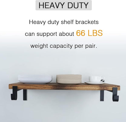 OVOV Closet Rod Bracket Heavy Duty 8 Inch Closet Shelf Brackets with Rod Holder Black Wall Mounted Closet Rod Support Brackets with Hook (2 Pack)