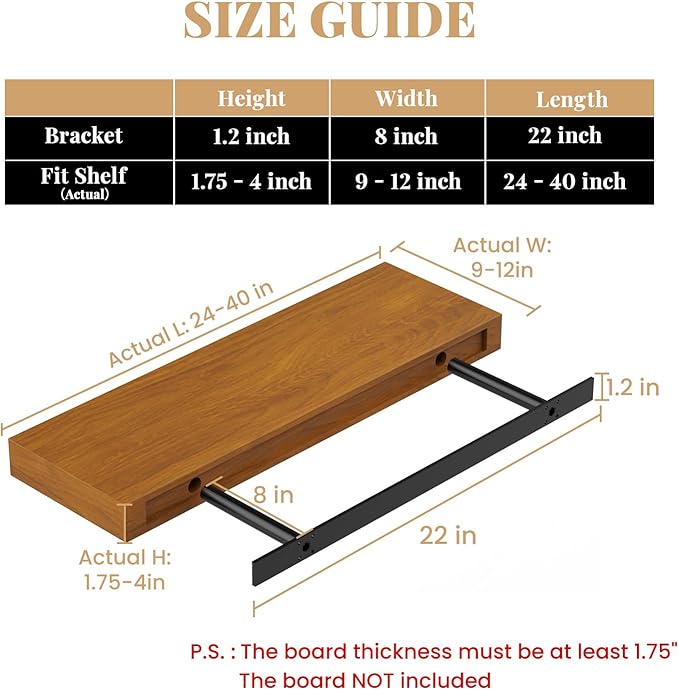 Floating Shelf Bracket Heavy Duty Shelving Brackets,Decorative Floating Shelf Hardware Black,Hidden Metal Shelf Support Bracket Heavy Duty Floating Mantel Bracket,200lbs (22X8X1.2-Metal Jig)