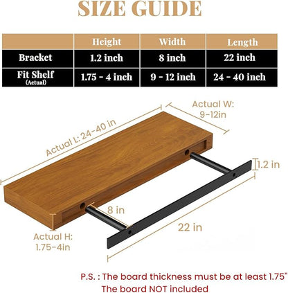 Floating Shelf Bracket Heavy Duty Shelving Brackets,Decorative Floating Shelf Hardware Black,Hidden Metal Shelf Support Bracket Heavy Duty Floating Mantel Bracket,200lbs (22X8X1.2-Metal Jig)
