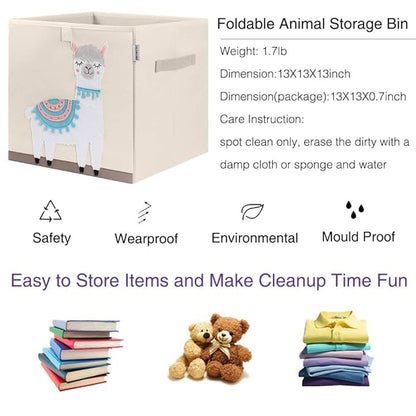 CLCROBD Foldable Animal Cube Storage Bins Fabric Toy Box/Chest/Organizer for Kids Nursery, 13 inch (Llama)
