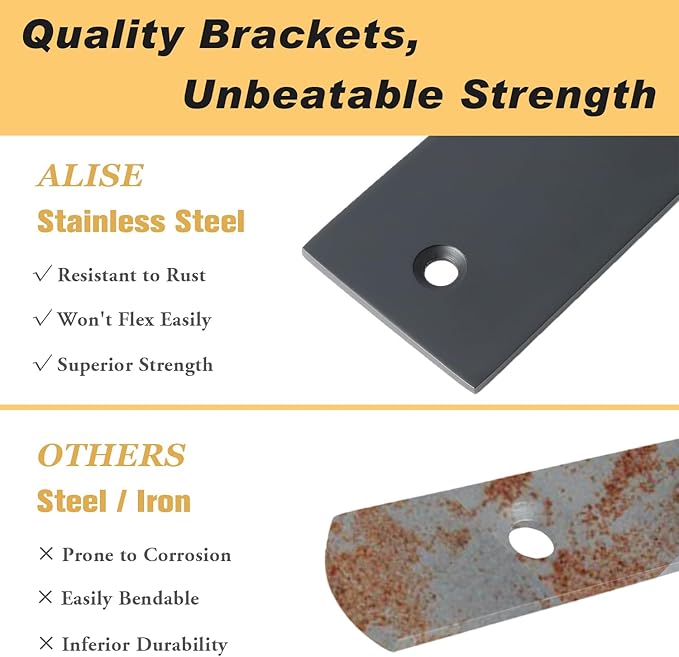 Alise Floating Shelf Brackets Heavy Duty L-Shaped Wall Brackets - Black Angle Corner Braces for Shelves, Stainless Steel Reinforced Shelf Support Bracket for Wooden Boards 5x3.4 Inch, Pack of 4