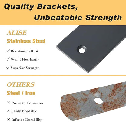 Alise Floating Shelf Brackets Heavy Duty L-Shaped Wall Brackets - Black Angle Corner Braces for Shelves, Stainless Steel Reinforced Shelf Support Bracket for Wooden Boards 5x3.4 Inch, Pack of 4