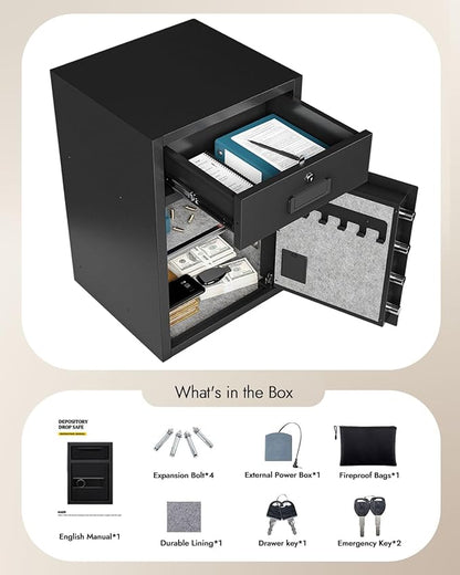 5.1 Cu Ft Heavy Duty Drawer Safes Home Safe with Fireproof and Waterproof Bag Safe Box with Digital Keypad Alarm System Removable Shelf for Cash Files Office Hotel