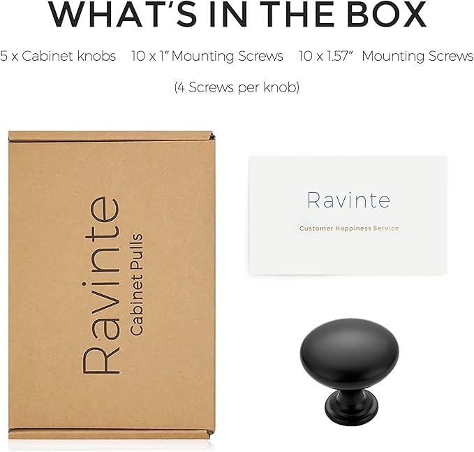 Ravinte 5 Pack Matte Black Round Zinc Cabinet Knobs for Kitchen Bathroom Closet Dresser Cabinets