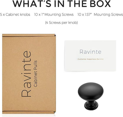 Ravinte 5 Pack Matte Black Round Zinc Cabinet Knobs for Kitchen Bathroom Closet Dresser Cabinets