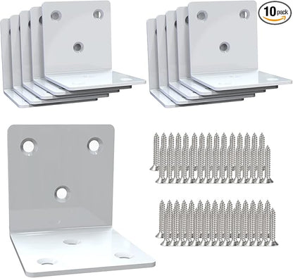 White Stainless Steel Corner Bracket,Joint Right Angle Bracket,L Shape Heavy Duty Metal Corner Brace Hardware Brackets Supporter for Wood Aufuga (10, 2x2x2)