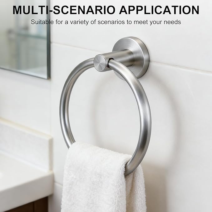 SetSail Towel Holder for Bathroom Wall Silver Towel Ring Stainless Steel Hand Towel Holder Heavy Duty Towel Hanger for Bath, Kitchen Drill Hole, 2 Pack
