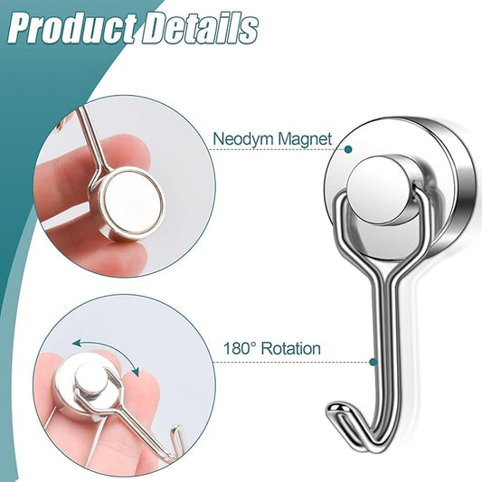 MAGXCENE 24 Pack Swivel Swing Magnetic Hooks, Strong Neodymium Magnetic Hooks Heavy Duty for Hanging, Rare Earth Magnet Hagner for Grill Classroom Cruise Kitchen Indoor Outdoor, 20mm in Diameter