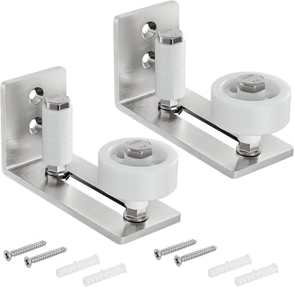 SMARTSTANDARD Sliding Barn Door Floor Guide for Bottom Adjustable Roller - 8 Setup Options for DIYers - Flush Design Bottom Flat Barn Door Floor Guide Stay Roller (Brushed Nickel) 2PCS