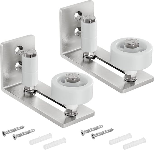SMARTSTANDARD Sliding Barn Door Floor Guide for Bottom Adjustable Roller - 8 Setup Options for DIYers - Flush Design Bottom Flat Barn Door Floor Guide Stay Roller (Brushed Nickel) 2PCS
