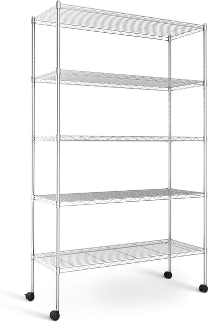 Simple Deluxe Heavy Duty 5-Tier Storage Shelving Unit, 35.83" W x 13.98" D x 61.02" H, 1250 Lbs Loading Capacity, Chrome