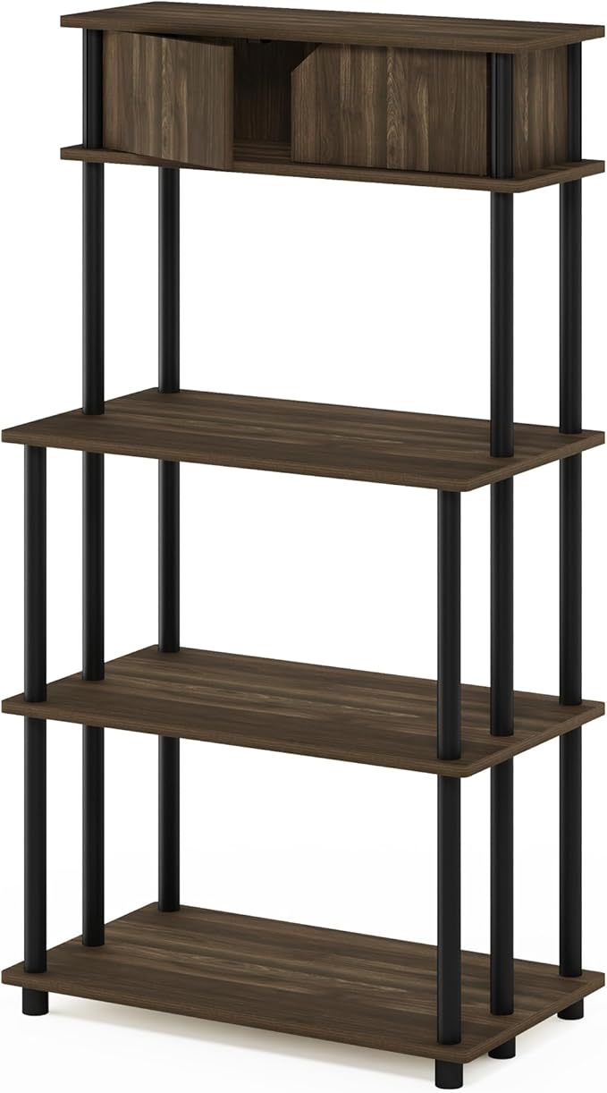 Furinno Turn-N-Tube Printer Stand, 5-Tier Printer Stand with Storage Shelf and Closed Cabinet, for Home Office, Brown Walnut