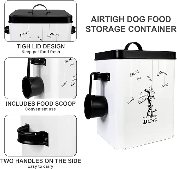 SOTECH Cute Pet Treat Container with Scoop Set,Dog Food Bucket with Lid and Handle White Pet Storage Bin for Small Dogs Cats Food Dry Fresh,Great Gift for Dog Owners(Dog Treat Jar)