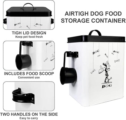 SOTECH Cute Pet Treat Container with Scoop Set,Dog Food Bucket with Lid and Handle White Pet Storage Bin for Small Dogs Cats Food Dry Fresh,Great Gift for Dog Owners(Dog Treat Jar)
