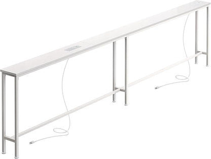 SUPERJARE 102.3 Inch Sofa Table with 2 Power Outlets and USB-C Ports, 5.9 Inch Narrow Console Table with Storage, Extra-Long, for Entryway Hallway Couch Behind Sofa, Small Spaces, White