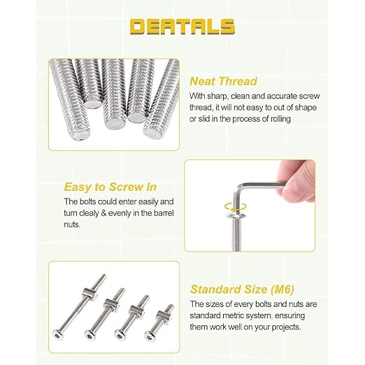 Crib Screws Hardware Replacement Kit- Baby Bed Frame Bolts &Barrel Nuts Set for Delta/Graco/Dream,M6x20mm/40mm/60mm/80mm Hex Drive Socket Cap Screws Barrel Nuts. (Silver-28set)