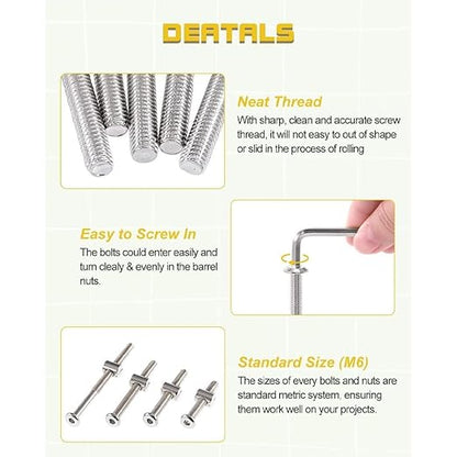 Crib Screws Hardware Replacement Kit- Baby Bed Frame Bolts &Barrel Nuts Set for Delta/Graco/Dream,M6x20mm/40mm/60mm/80mm Hex Drive Socket Cap Screws Barrel Nuts. (Silver-28set)