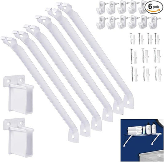12 Inch Wire Shelf Brackets Set, Includes 6Wire Rack Support Brackets,12Wire Shelf Clips and 4 End Brackets,Suitability for Wardrobe and Wall Bracket Installation (6, 12 Inch)