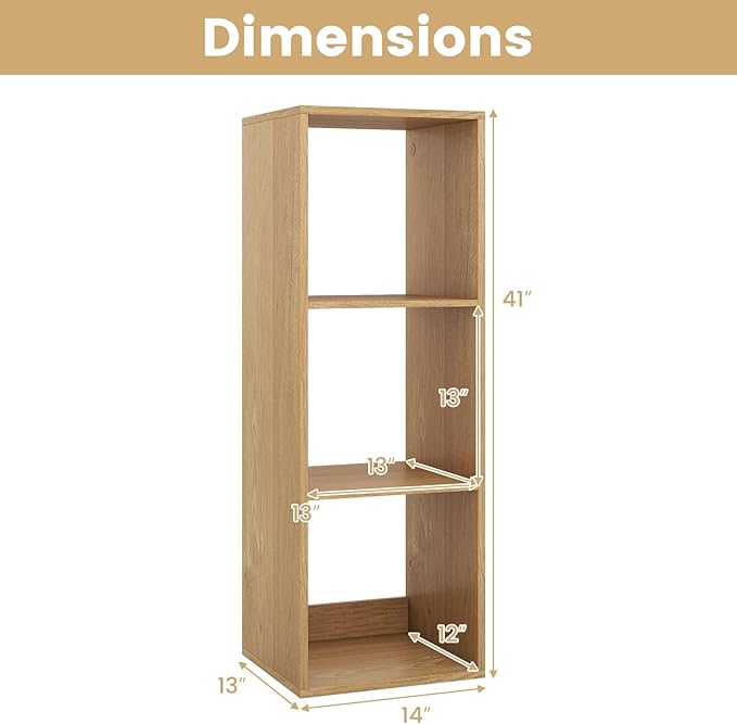 Giantex 3-Cube Bookcase, Cubby Bookshelf w/Back Guardrail & Anti-Tipping Kits, 4-Tier Freestanding Storage Organizer with Shelves, Open Back Display Rack for Living Room, Bedroom, Study