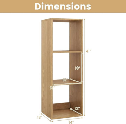 Giantex 3-Cube Bookcase, Cubby Bookshelf w/Back Guardrail & Anti-Tipping Kits, 4-Tier Freestanding Storage Organizer with Shelves, Open Back Display Rack for Living Room, Bedroom, Study