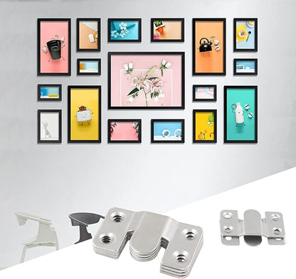 10 Sets Flush Mount Bracket with Screws, Heavy Duty Picture Hangers, Stainless Steel Z Clip Bracket Picture Wall Mount Hardware for Wall Hanging Large Pictures, Art Paintings, 2.13" x 1.18"