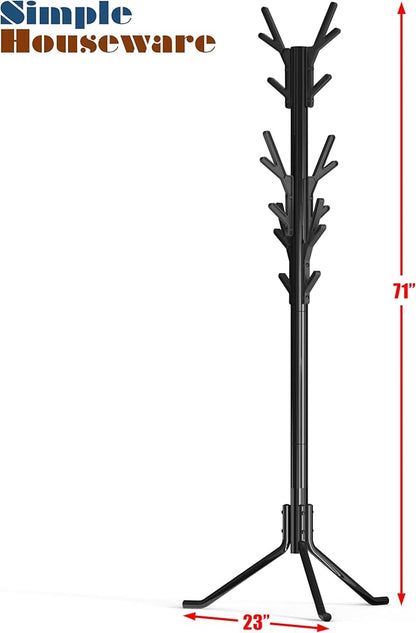 Simple Houseware Standing Coat and Hat Hanger Organizer Tree Shaped Rack for Entryway, Bedroom, and Hallway, 18 Hooks, Black