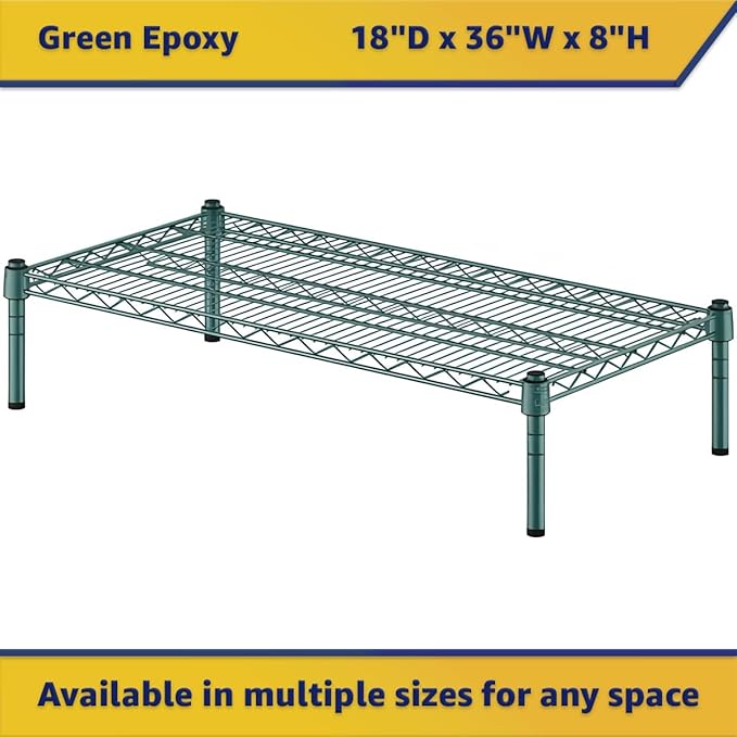 18" x 36" x 8" Green Epoxy Wire Storage Shelf, Dunnage Rack, Commercial 1 Tier Small Shelf