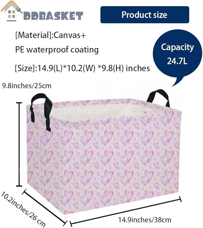 Rectangular Kids Baskets,Heart Basket,Cute Baskets Kids Storage Bin Baby Toy Organizer Box Love Room Decor for Home(Love heart )